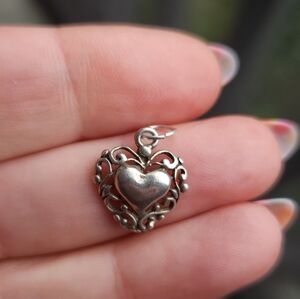 Handmade Sterling Silver 925 Vintage Filigree Heart Charm Pendant